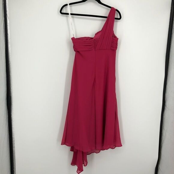 David’s‎ Bridal One Shoulder Dress Womens 8 Pink Chiffon Flowy Summer Bridesmaid - Picture 3 of 11